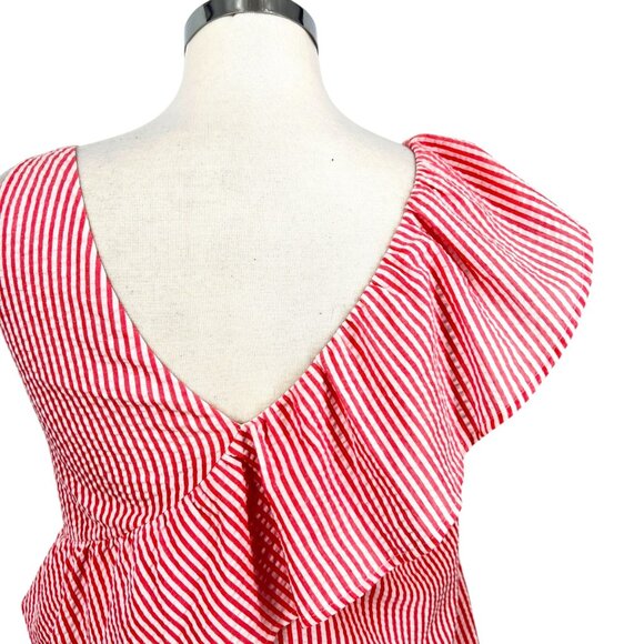 Vineyard Vines Seersucker Ruffle Striped Sleeveless Top Pink White Size 2 - Picture 5 of 10